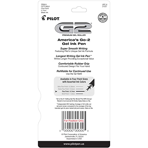 Pilot G2 Premium Refillable And Retractable Rolling Ball Gel Pens, Fine Point, Black Ink, 4-Pack (31057) #TOP1