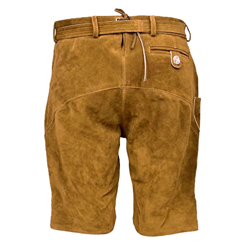 MS-Trachten Korte heren leren broek Luca lichtbruin klederdrachtbroek met riem - Afbeelding 3