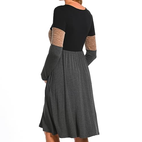 Bearsland Women’S Long Sleeve Maternity Dresses Patchwork Pregnancy Dress With Pocket thumb #5