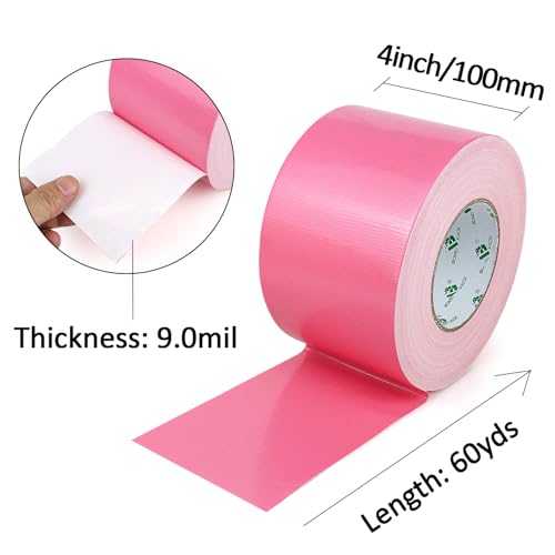 Image of BOMEI PACK 4inch Wide Pink Duct Tape, Heavy Duty Strong Waterproof Industrial Color Duct Tape 9.0mil x 4inch x 60yds for Packing and Repairing
