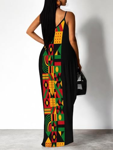 Image of Women's Summer Maxi Dress Spaghetti Strap Floral Boho Beach Long Sundress with Pockets