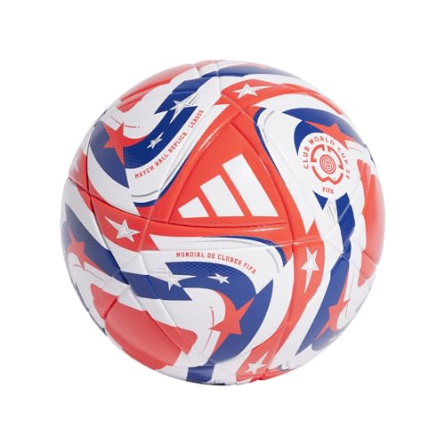 adidas Unisex-Adult FIFA Club World Cup League Soccer Ball, White/Lucid Red/Power Blue/Silver Metallic, 5
