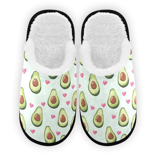 Cartoon Avocado Pink Heart Slippers For Women Men Soft Memory Foam Non-Slip Fruit Winter Indoor House Shoes Travel Slipper