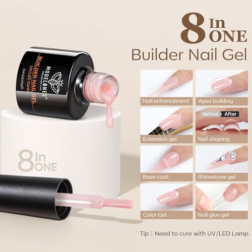 Image of modelones Gel Polish Builder Nail Gel, Base Colors 8-in-One Jelly Caramel Brown Nude Pink Clear Builder Nail Gel Polish for Hard Extension Rubber Lamp Cured 6 Colors