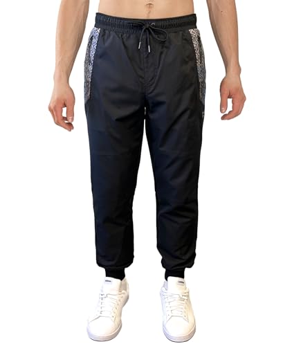 WT02 Men's Quick Dry Tech Woven Nylon Jogger Pants, Monogram Print, Lightweight, Water Resistant2