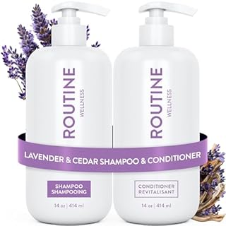 Routine Wellness Shampoo & Conditioner Set - Strengthens Dry Damaged Hair - Promotes Full, Voluminous, Healthy Hair - Lavender & Cedar (Pack of 2)