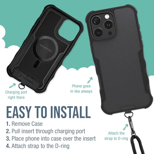 Image of Smartish iPhone 16 Pro Max MagSafe Case with Crossbody Lanyard Strap - Gripzilla - [Slim + Protective] Magnetic Armor Case with Universal Detachable Shoulder Neck Strap - Black Tie Affair