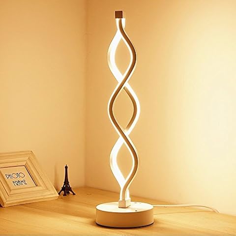 ELINKUME Twist Wave LED Table Lamp - 12 Watt Warm White Modern Decor Light with Standing 17.72 Inches Tall on 4.92 Inches Round Base - Brightness Dimmable Switch - White Cover