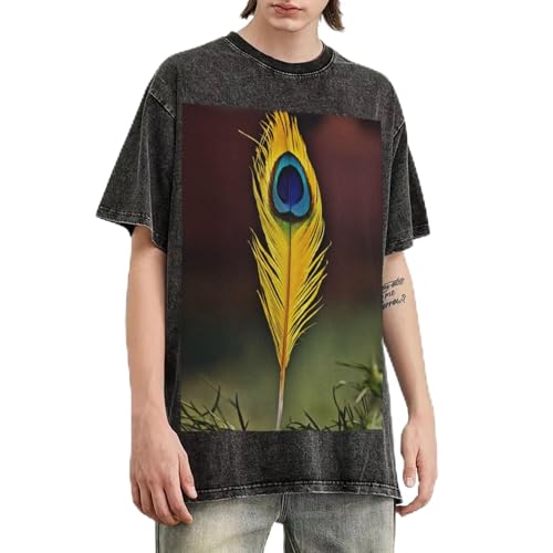 T-shirt homme ample en coton à imprimé plumes style rétro urbain