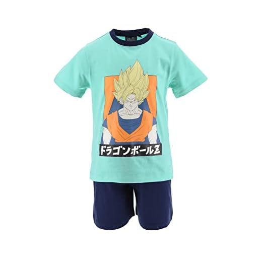 Dragon Ball Z Pijamas para Niño, Camiseta y Pantalón Corto Conjunto 2 Piezas para Niños, Diseño Saiyan Pijama Algodón Niños y Adolescentes, Talla 4 Años | Azul