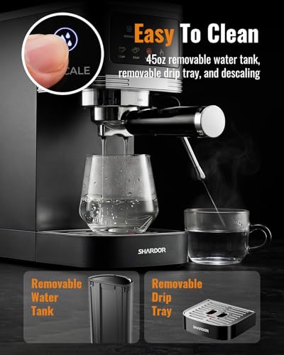 Image of SHARDOR Espresso Machine 20 Bar, Professional Espresso Machine with Milk Frother and Touchscreen, Expresso Coffee Machines with Adjustable Temperature,for Cappuccino, Latte, Stainless Steel, Black