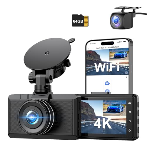 Dash Cam Front and Rear Camera, CHORTAU 3Inch Screen WiFi Dash cam, Upgraded 4K+1080P Dash Camera...