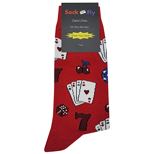Casino Red Dress Socks Funny Novelty Crazy Fun Design Men Size 8-12 Cotton Casual Crew Colorful Funky Fancy Socks Gift for Men4