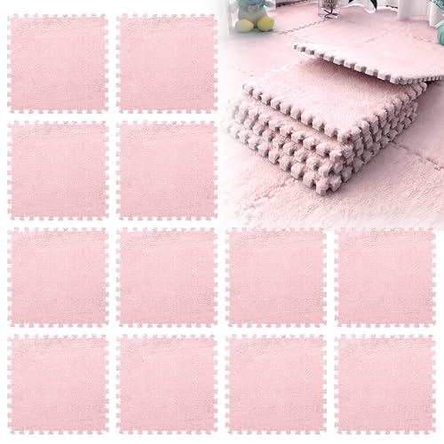 LUPATDY 12 Pièces Tapis Puzzle, Dalle Mousse, Carreaux de Sol Emboîtables en Peluche, Tapis Mousse Chambre Enfant, pour Salon et Chambre à Coucher, 30 x 30...