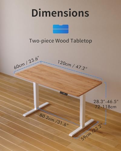 Bild 2 - FEZIBO Höhenverstellbarer Schreibtisch mit USB-A und USB-C-Ladeanschlüssen, 120 x 60 cm Steh-Sitz Tisch, Schreibtisch Höhenverstellbar Elektrisch, Ergonomischer Computertisch Homeoffice, Hellbraun