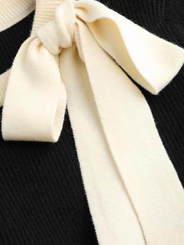 CIDER Knit Sweater Women Trendy Bow Crew Neck Long Sleeve Contrasting Pullover Oversized Fall Sweaters Top3