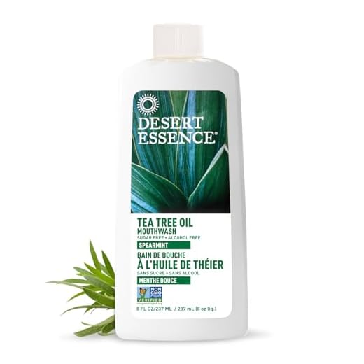 Desert Essence Tea Tree Oil Mouthwash, Spearmint, 8 fl oz - Alcohol Free, Sugar Free, Gluten Free, Vegan, Non-GMO - with Aloe, Vitamin C, Spearmint Essential Oil - Healthy Teeth & Gums, Fresh Breath