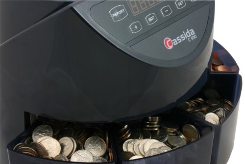 Cassida C100 Electronic Coin Sorter/Counter, Countable Coins 1¢, 5¢, 10¢, 25¢, 250 Coins/Min, 110 Vac #TOP5
