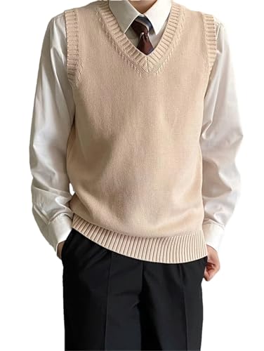 Men's Solid Color Knitted Pullover Sweater Sleeveless V-Neck Business Casual Tops Waistcoat