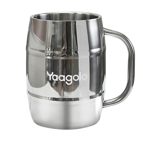 1L Large Stainless Steel Beer Mug,32oz Double Wall Beer Stein with Handle, Shatterproof Cups for Cold Drinks