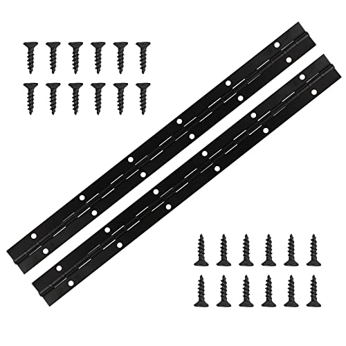 SAVITA 2 Pcs 12inch Piano Hinge, Metal Piano Hinge Stainless Steel Continuous Hinge Heavy Duty Piano Hinge with Holes and Screws for Cabinet Door, Window, Boat, Piano (Black)