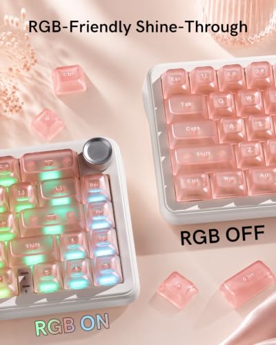 Image of Pink Clear Keycaps Set, 126 Keys Transparent Shine Through Keycap, ASA Profile Keyboard Key Caps, MX-Compatible for 61 /68 /84 /87 /98 /100 /104-Key Mechanical Keyboard