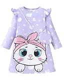 yccvoo Toddler Girls Long Sleeve Dress with Bags, Little Girl Ruffle Cat Prints A-Line Purple Dresses for Casual Birthdays Party Size 5 6