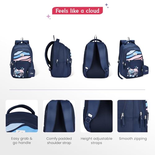 Image of Genie Backpack for Girls Laptop Sleeve, Three Compartments and Organiser with Padded Shoulders |Best for Books,Stationery,Lunch Box & Essentials