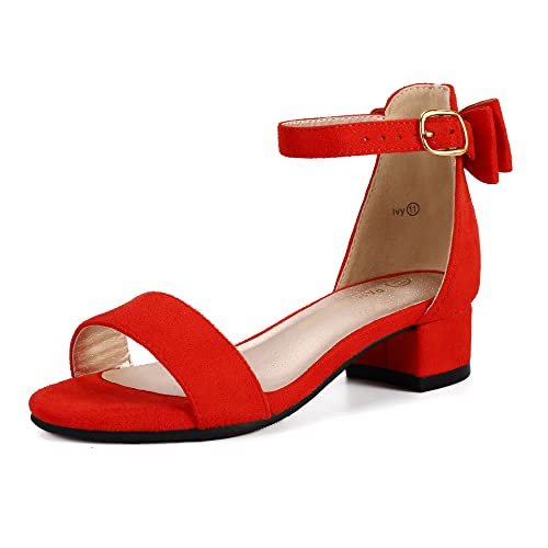 PANDANINJIA Ivy Girls Heels Sandals Big Girls Dress Shoes Red Size 4 Bow Wedding Flower Girl Shoes