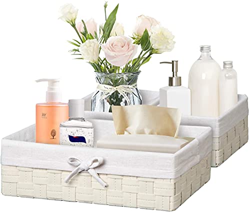 Decorative Toilet Storage Baskets with Liner, Bathroom Baskets for Organizing,Hand Towel Basket for Bathroom Countertop,Small Baskets for Closet Set of 3
