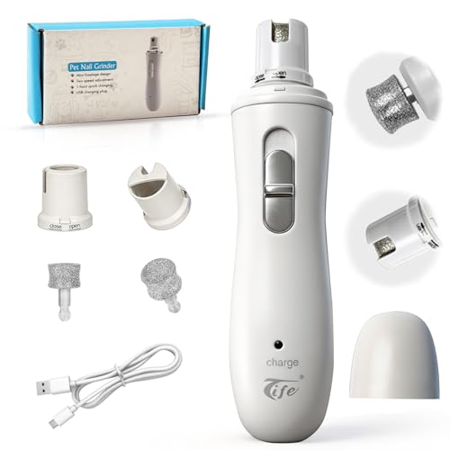 Tife Pet Nail Grinder,2 Speed Electric Rechargeable Dog Nail Trimmer,Quiet and Low-Vibration Pet Nail Grinders,Painless Dog&Cat Grooming Supplies for Large Medium Small Pets (White-528)