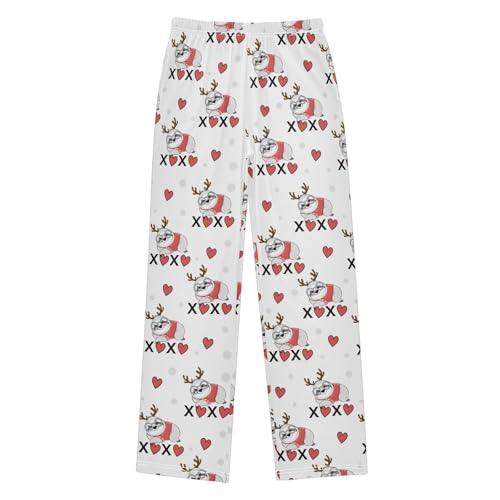 Sloth Love Hearts Boys Long Pants Soft Trousers Elastic Waist Kids Lounge Bottoms with Pockets S-XL