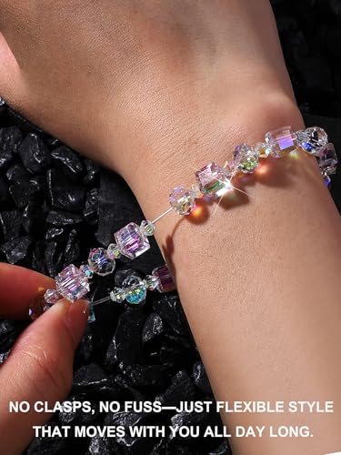 HANGINTHERE Austrian Crystal Beaded Bracelets for Women | 7 Inch Stretch Bracelet with Rainbow Sparkle Crystals | Elegant Jewelry Gifts for Mom, Wife, Friends4
