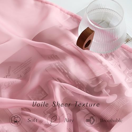 Image of NICETOWN Pink Sheer Curtains 2 Panels for Girls Room, Grommet Voile Sheer Window Treatments Airy & Elegant Light Filtering Drapes for Bedroom, W54 x L84, 2 Panels