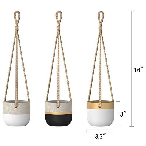 Dahey 3 Pack Small Cement Hanging Planter Succulent Pots With Jute Rope Hanger Modern Mini Concrete Flower Pots Indoor For Cactus Herb Or Small Plants Home Decor, 3 Inch #TOP6