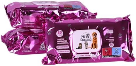 Quibropets Pack 3 Toallitas Húmedas 80 Und. con Clorhexidina para la Higiene de Perros y Gatos - Limpieza Profunda y Efectiva en un Solo Paso - Limpiador de Patas para Mascotas - 240 Und