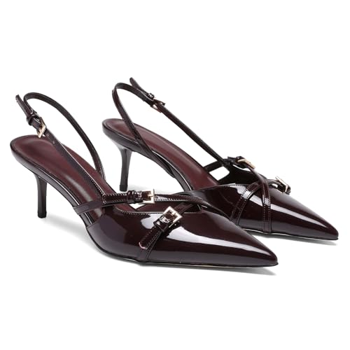 Riekhany Heeled Slingback Kitten Heels for Women Closed Pointed Toe Pumps with Buckles by Riekhany - Used condition - US$39.74