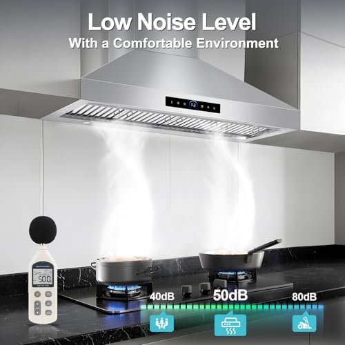 Image of 48 inch Range Hood Wall Mount, 1500 CFM with 4-Speed Gesture Sensing & Touch Control, Stainless Steel Ducted Kitchen Stove Vent Hoods with 4 LED Lights, Time Setting, Dishwasher-Safe Baffle Filters