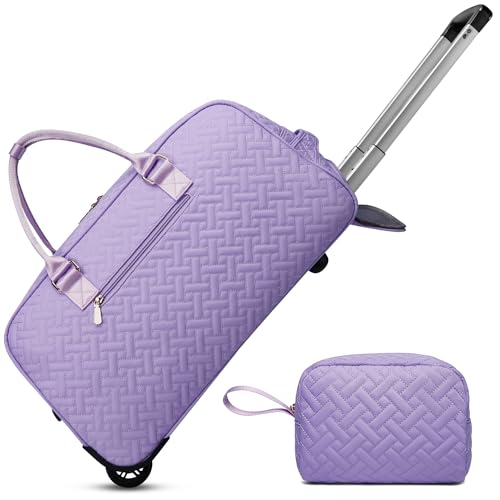 Image of Duffle Bag for Travel, Weekender Bag with Shoe Compartment, Carry On Overnight Bag for Women Gym Bag, Purple-rolling version