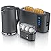 Produktbild Arendo - Wasserkocher mit Toaster SET und Eierkocher Edelstahl Cool Grey, Wasserkocher 1,5L 40° - 100°C Toaster 2 Scheiben LED-Display 6 Bräunungsgrade Eierkocher 1-3 Eier Messbecher BPA frei