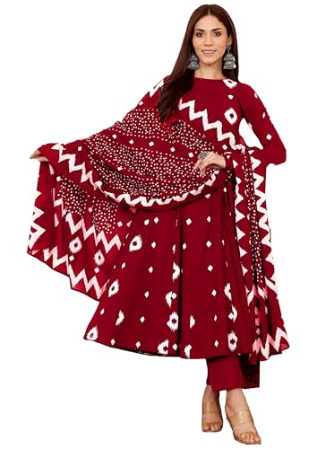 Image of ANNI Designer | Rayon Anarkali Printed Kurta with Pant & Dupatta | Cotton Kurta Set for Women | Stylish Co-Ord Set with Dupatta Ethnic Dress for Women