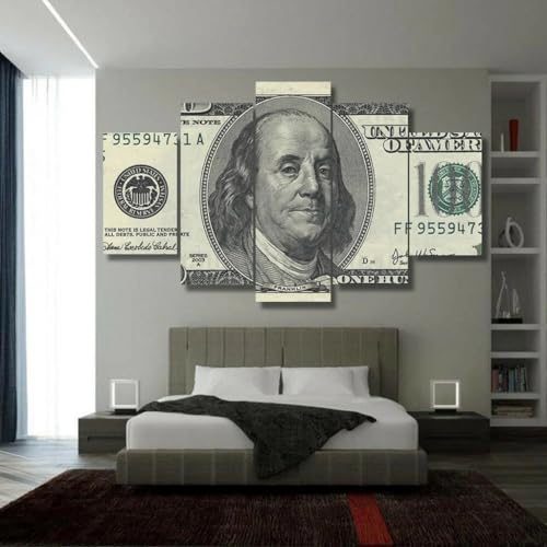 Tableau billet de 100 dollars Franklin décoration murale en 5 parties pour salon
