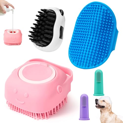 Dog-Bath-brush-Pet-Shampoo-Brush-with-Adjustable-Ring-Handle-Soft-Massage-Dispenser-Panda-Shape-Brush-for-Short-Long-Haired-Dogs-Cats-ShoweringPink Dog Bath brush Pet Shampoo Brush with Adjustable Ring Handle Soft Massage Dispenser Panda Shape Brush for Short Long Haired Dogs Cats ShoweringPink