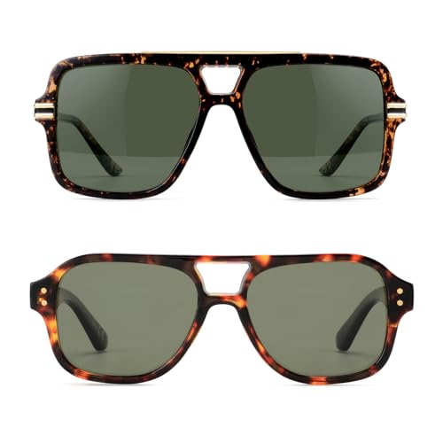 OUWEN Retro Polarized Rectangle Sunglasses Unisex and Square Aviator Double Bridge Sunglasses Unisex2