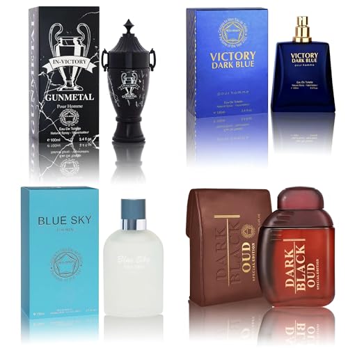 Cologne for Men Set (100ml x 4PCS Variety Pack), VDBlue, bluesky4m, DarkOud, InvictGun, Long Lasting Perfume for Men All Day Use