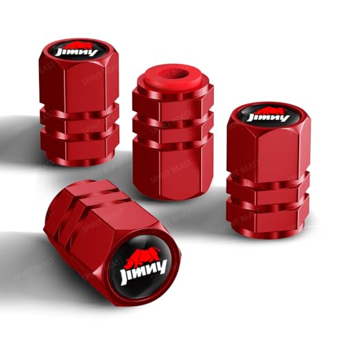 ジムニー エアバルブキャップ ジムニー JB64 JB74など 全シリーズ対応 アルミ合金製 ドレスアップパーツ 軽量 高強度 腐食防止 車 自動車 タイヤバルブ 4個入 (ジムニー, レッド)