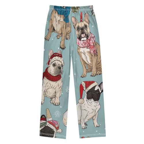 ZZXXB Xmas French Bulldog Pattern Boys Long Pants Soft Trousers Elastic Waist Kids Lounge Bottoms with Pockets S-XL2