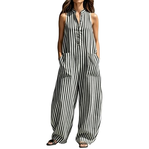 Combinaison rayée pour femme pantalon large et ample style vintage chic