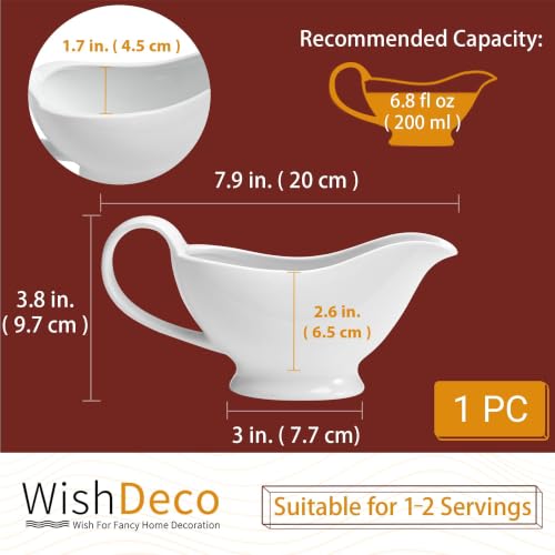 WishDeco White Gravy Boat 6.8 oz Ceramic Gravy Jug - Image 4