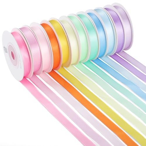 woric 120 Yards Rainbow Ribbon 12 Colors 3/8 x 10 Yards/Roll